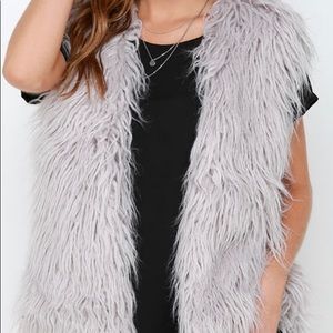 MINKPINK ENDLESS SHAGGY GREY FAUX FUR VEST